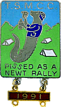 Pissed As A Newt motorcycle rally badge