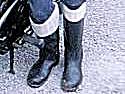 Socks over boots: Russian wellies 10/- from the cattle market